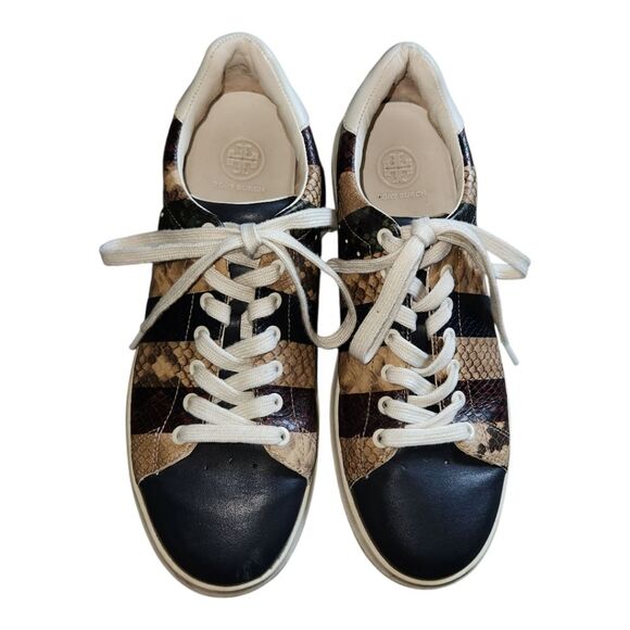 TORY BURCH Howell Court Stripe Embossed Leather Sneakers Size 8 Retails $250 - Picture 4 of 6